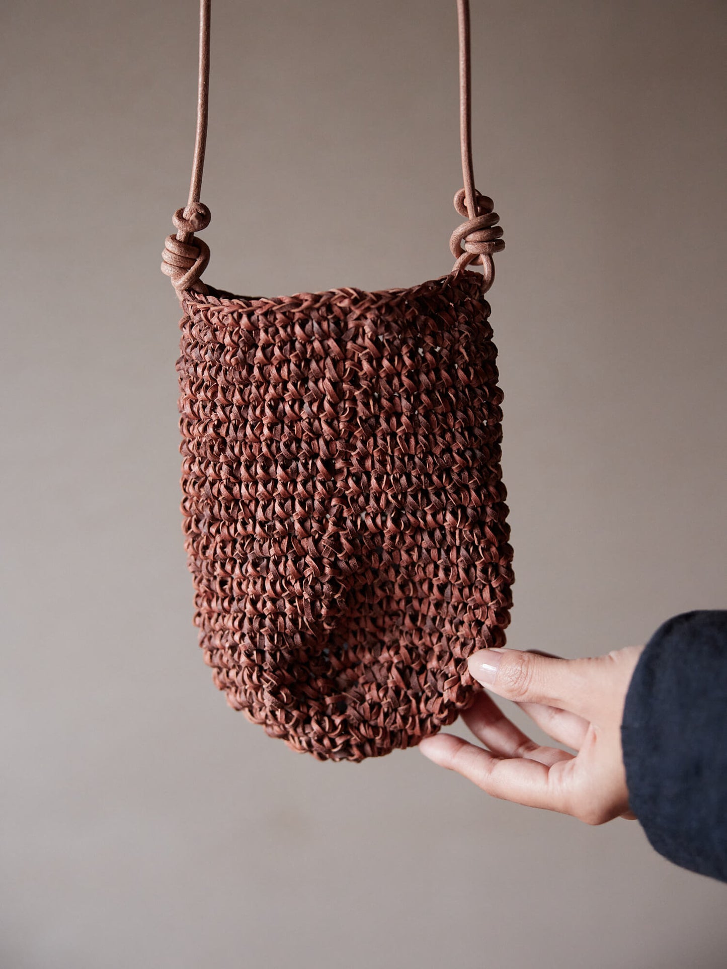 COKIA |  Leather Woven Pochette (Brown)