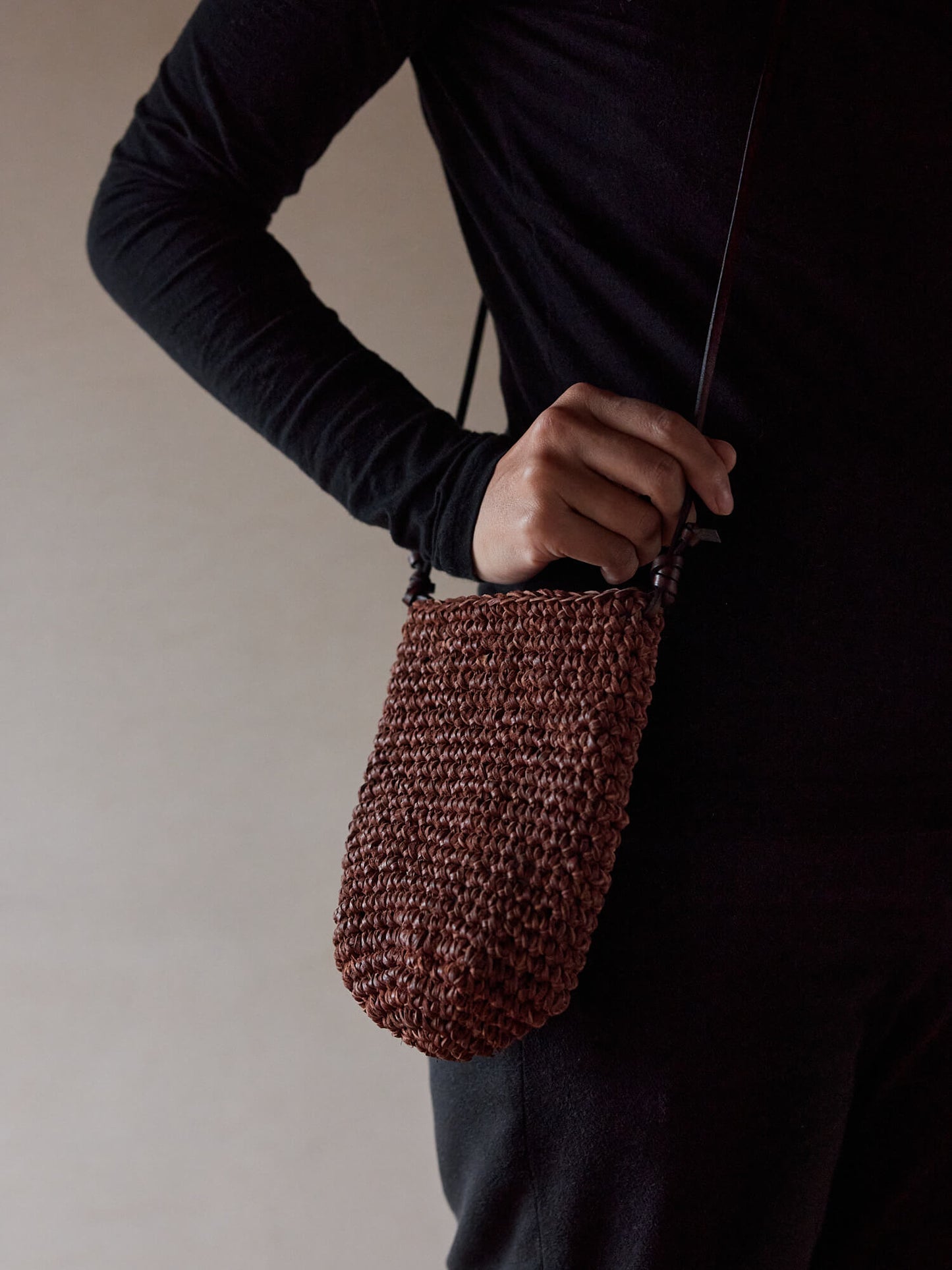 COKIA |  Leather Woven Pochette (Dark Brown)